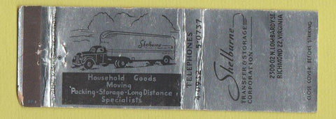 Matchbook Cover - Shelburne Transfer Storage trucking Richmond VA WEAR