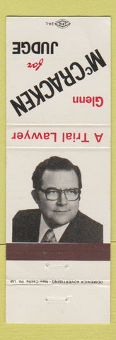 Matchbook Cover - Glenn McCracken for Judge Election New Castle PA