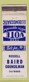 Matchbook Cover - Russell Baird Councilman 3rd Ward WEAR