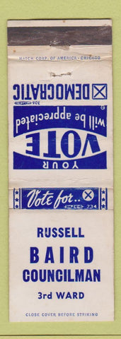 Matchbook Cover - Russell Baird Councilman 3rd Ward WEAR