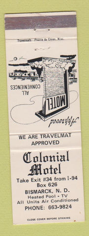Matchbook Cover - Colonial Motel Bismarck ND