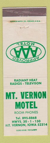 Matchbook Cover - Mount Vernon Motel IA