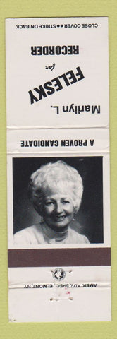 Matchbook Cover - Marilyn L Felesky for Recorder election