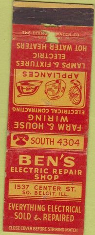 Matchbook Cover - Ben's Electric Repair Shop South Beloit IL WORN