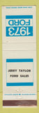 Matchbook Cover - 1973 Ford Jerry Taylor WEAR