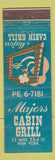 Matchbook Cover - Majors Cabin Grill New York City WEAR