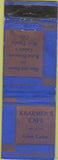 Matchbook Cover - Kraemer's Cafe Glen Lake WEAR