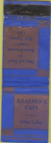 Matchbook Cover - Kraemer's Cafe Glen Lake WEAR