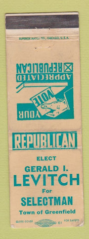 Matchbook Cover - Gerald Levitch Selectman Election Greenfield WEAR