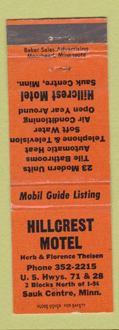 Matchbook Cover - Hillcrest Motel Sauk Centre MN