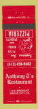 Matchbook Cover - Anthony T's Pizza Grove City PA