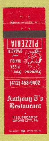 Matchbook Cover - Anthony T's Pizza Grove City PA