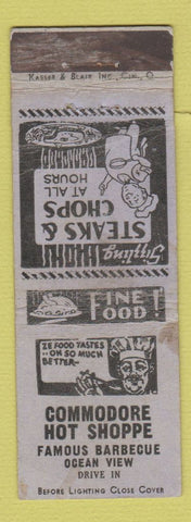 Matchbook Cover - Commodore Hot Shoppe BBQ Ocean View WEAR
