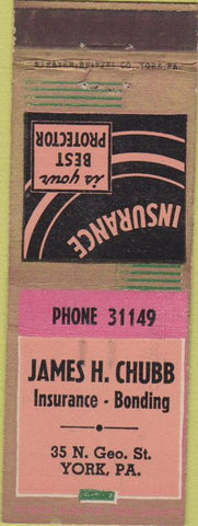 Matchbook Cover - James Chubb Insurance York PA