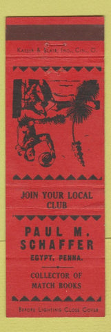 Matchbook Cover - Paul M Schaffer Match Collector Egypt PA RED