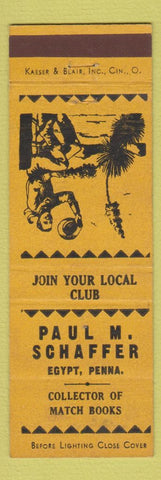 Matchbook Cover - Paul M Schaffer Match Collector Egypt PA YELLOW