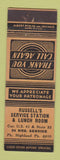 Matchbook Cover - Russell's Service oil gas Lunch Room Highland Park? IL?
