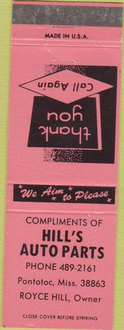 Matchbook Cover - Hill's Auto Parts Pontotoc MS