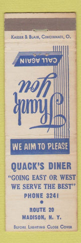Matchbook Cover - Quick's Diner Madison NY