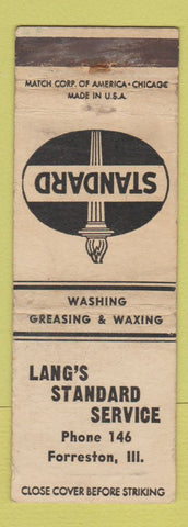 Matchbook Cover - Lang's Standard oil gas Forreston IL WORN