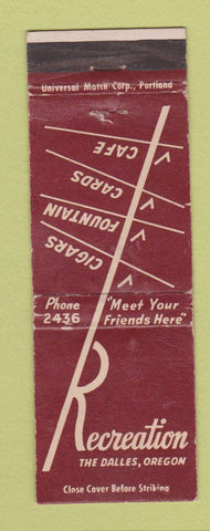 Matchbook Cover - Recreation Cigars Cafe Cards The Dalles OR WEAR