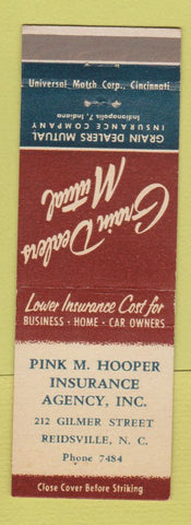 Matchbook Cover - Grain Dealers Mutual Insurance Pink Hooper Reidsville NC