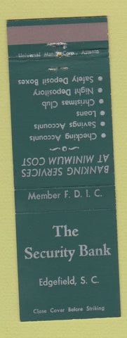 Matchbook Cover - Security Bank Edgefield SC