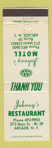 Matchbook Cover - Johnny's Motel Restaurant Arcade NY