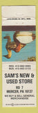 Matchbook Cover - Sam's New Used Store Mercer PA WEAR