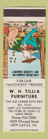 Matchbook Cover - WH Tilla Furniture New Castle PA hillbilly