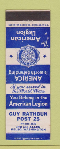 Matchbook Cover - American Legion Guy Rathbun Post Kelso WA