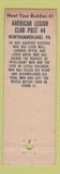Matchbook Cover - American Legion Northumberland PA