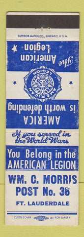 Matchbook Cover - American Legion Wm Morris Post Fort Lauderdale FL