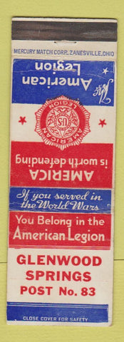 Matchbook Cover - American Legion Glenwood Springs Colorado
