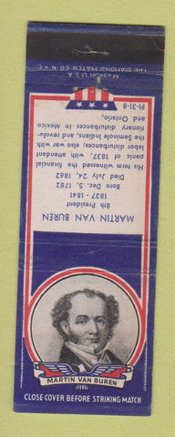 Matchbook Cover - 1930's Diamond Presidents Martin Van Buren