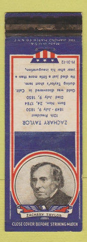 Matchbook Cover - 1930's Diamond Presidents Zachary Taylor WEAR
