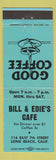 Matchbook Cover - Bill & Edie's Cafe Long Beach CA