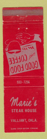 Matchbook Cover - Marie's Steak House Valliant OK WEAR