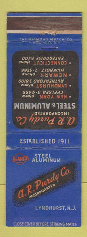 Matchbook Cover - AR Purdy Steel Aluminum Lyndhurst NJ WEAR