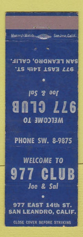 Matchbook Cover - 997 Club San Leandro CA
