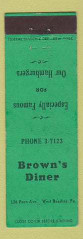 Matchbook Cover - Brown's Diner West Reading PA Federal