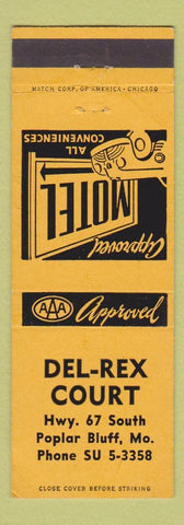 Matchbook Cover - Del Rex Court Motel Poplar Bluff MO