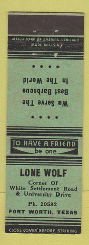 Matchbook Cover - Lone Wolf Restaurant BBQ Fort Worth TX