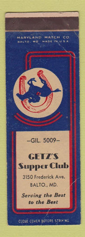 Matchbook Cover - Getz's Supper Club Baltimore MD WEAR
