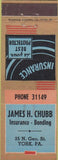 Matchbook Cover - James Chubb Insurance York PA