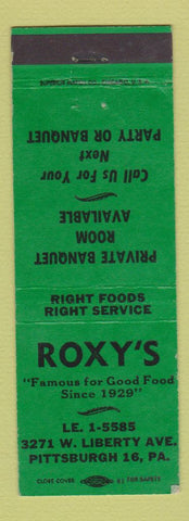 Matchbook Cover - Roxy's Restaurant Pittsburgh PA