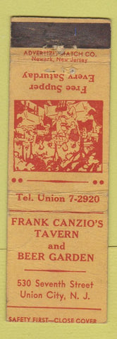Matchbook Cover - Frank Canzio's Tavern Union City NJ WORN