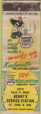 Matchbook Cover - Cities oil gas Kenny's St John ND POOR