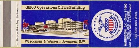 Matchbook Cover - GEICO Insurance Washington DC CREASES WORN