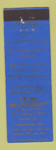 Matchbook Cover - State Restaurant Cumberland MD